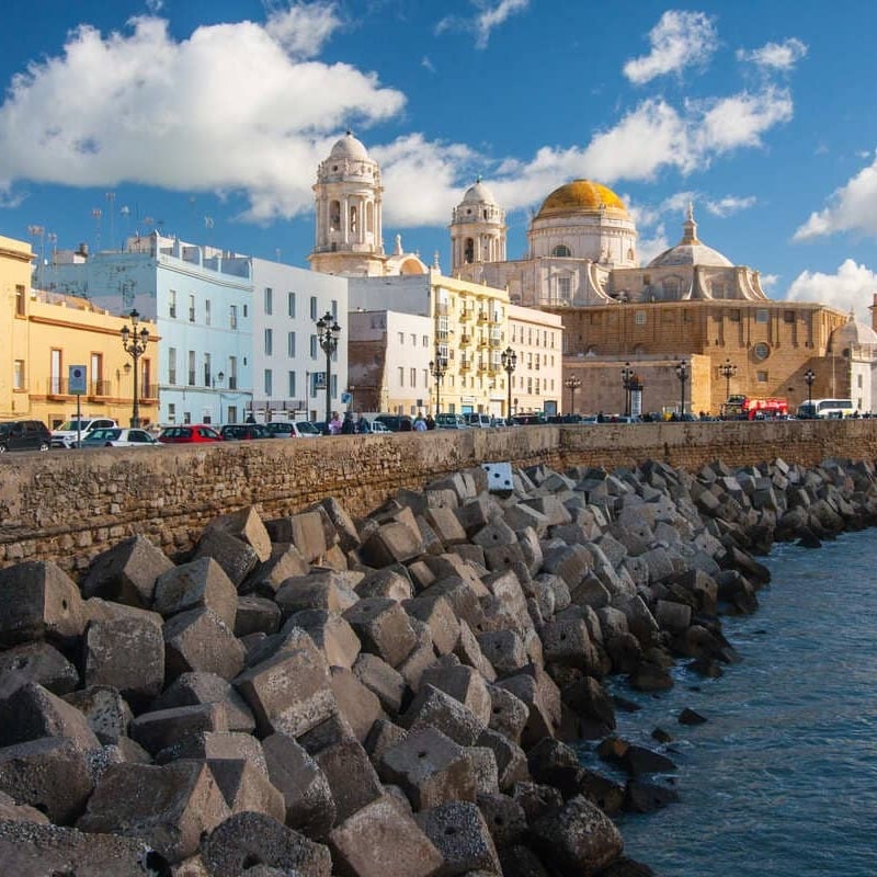 Cadiz Old Town Seen From The Coastal Promenade, Spain