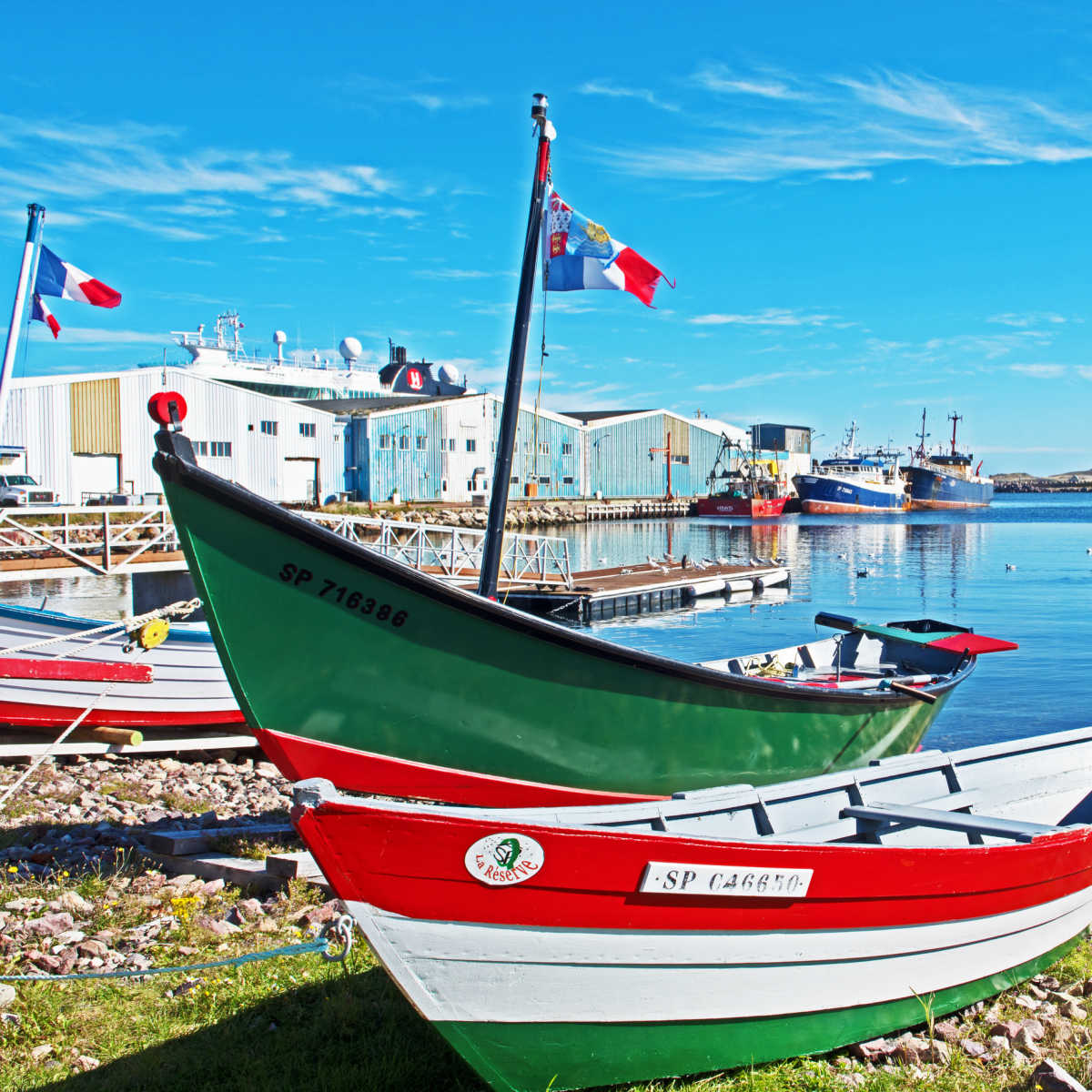 French flags and boats in St. Pierre and Miquelon