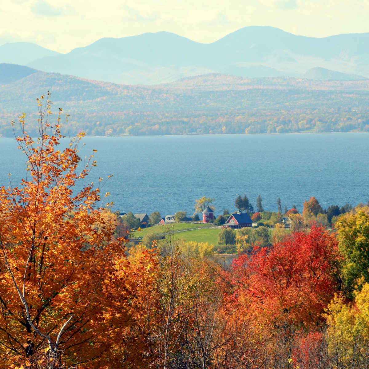 Panoramic views of Lake Champlain in fall