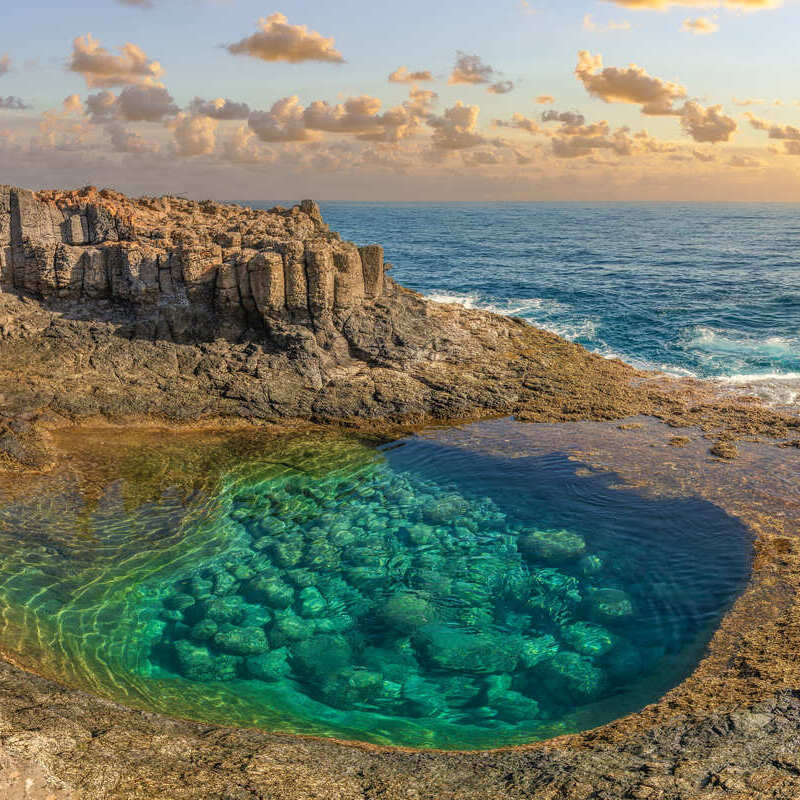 Aerial View Of A Crystal-Clear Pool In Fuerteventura, Canary Islands, Spain