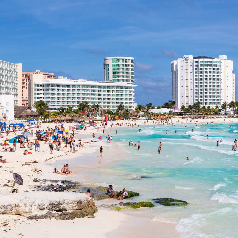 Beachgoers In Cancun Hotel Zone, Mexico, Latin America