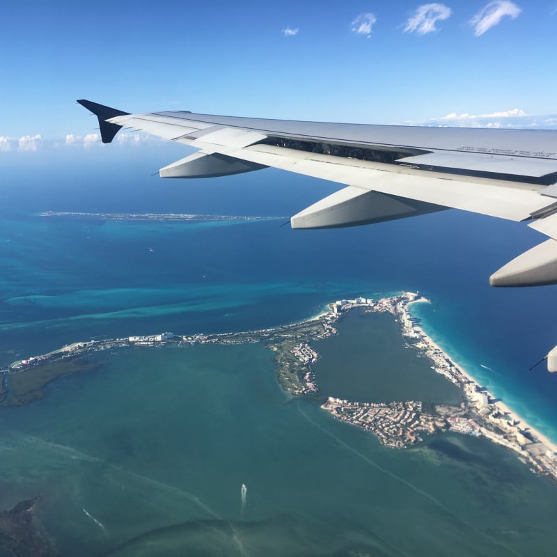 Unmarked Plane Flying Over Cancun, Quintana Roo, Mexico